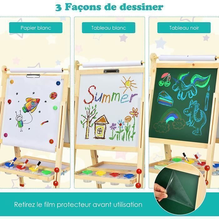 Tableau Double Face Magnétique Relaxdays Pour Enfants - Hauteur Réglable 122-160 Cm, Blanc Et Vert