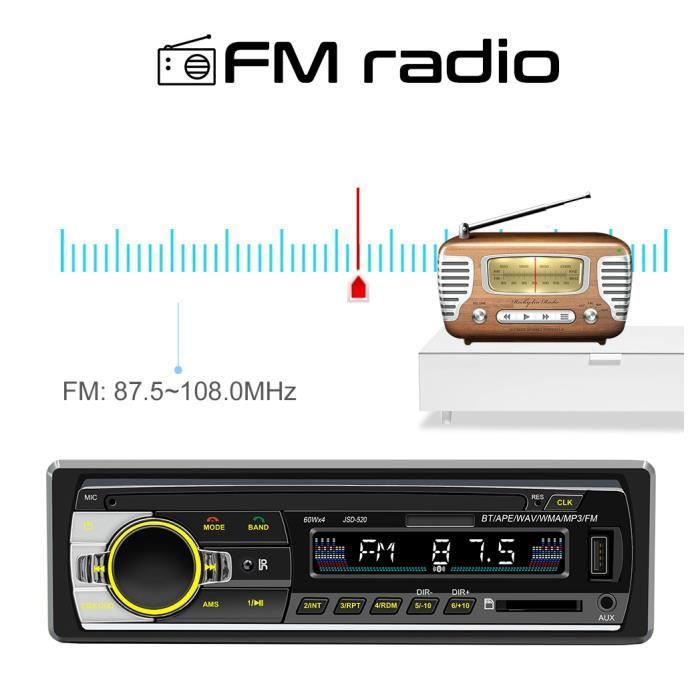 Autoradio Stéréo, Lecteur Mp3 Numérique, Bluetooth, 60w X 4, Fm