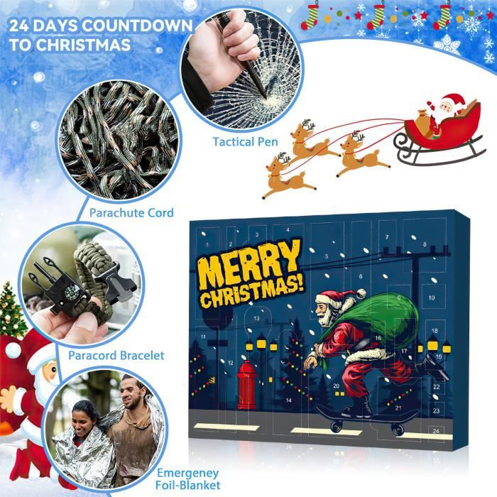 Calendrier De L'Avent Kit De Survie Homme - 24 Jours Aventures Outdoor Camping Randonnée Chasse Pêche