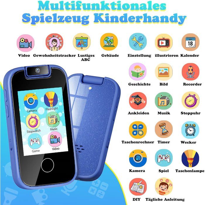 Jeux Pédagogiques Téléphone éducatif Enfant PTHTECHUS - Écran Tactile Caméra MP3 Smartphone Apprentissage Enfants