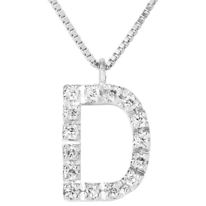 DIAMOND LANE Collier Lettre D Or Blanc 750° et Diamants Femme