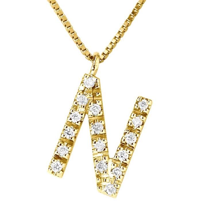 Diamond Lane Collier Lettre N Or Jaune 750 Et Diamants Femme