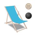 Chaise longue pliante en bois de plage - SPRINGOS - Bleu - Dossier OEKO-TEX - Résistant aux UV-0