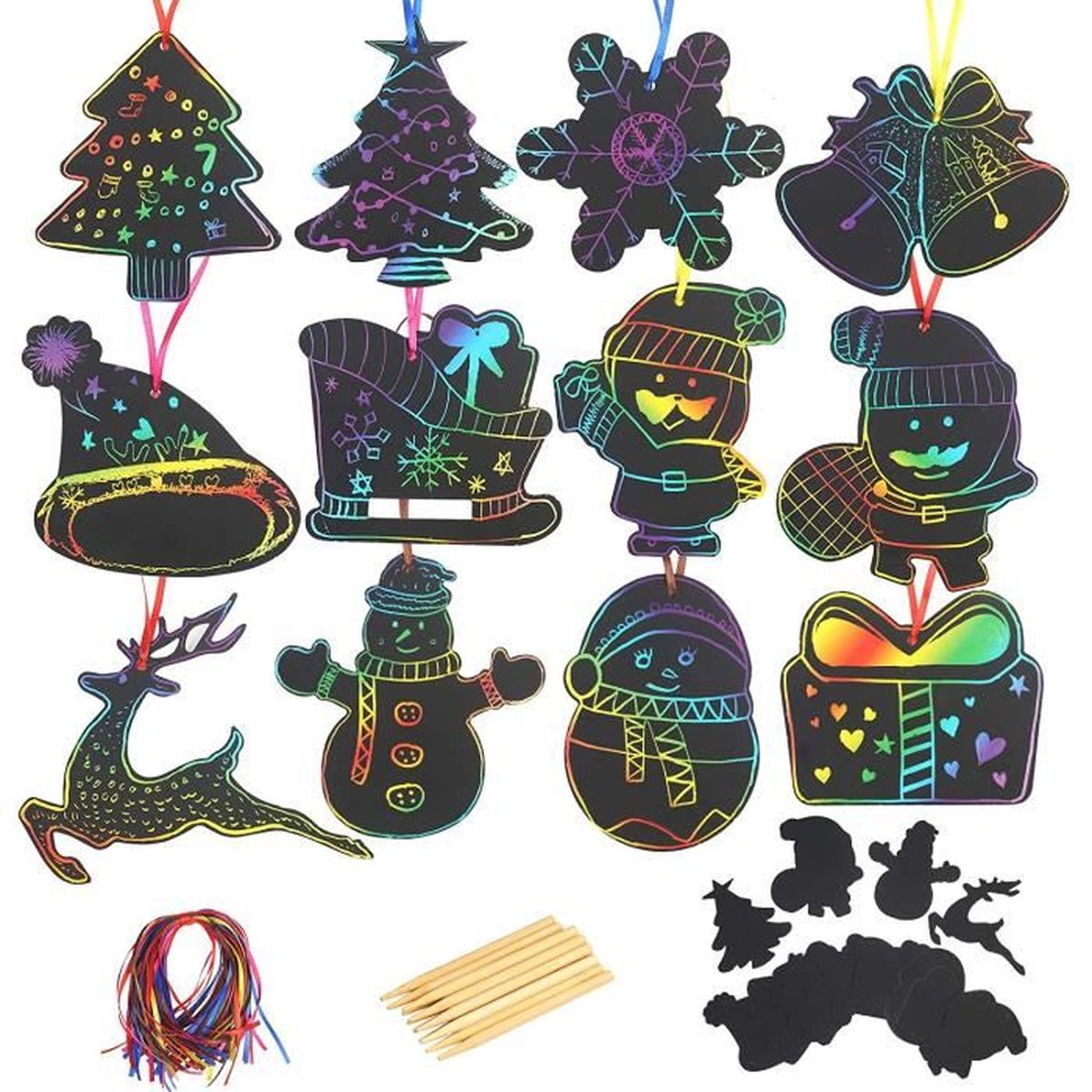 24 Pièces/sac Cartes à Gratter D'art De Noël DIY, Peinture à Gratter