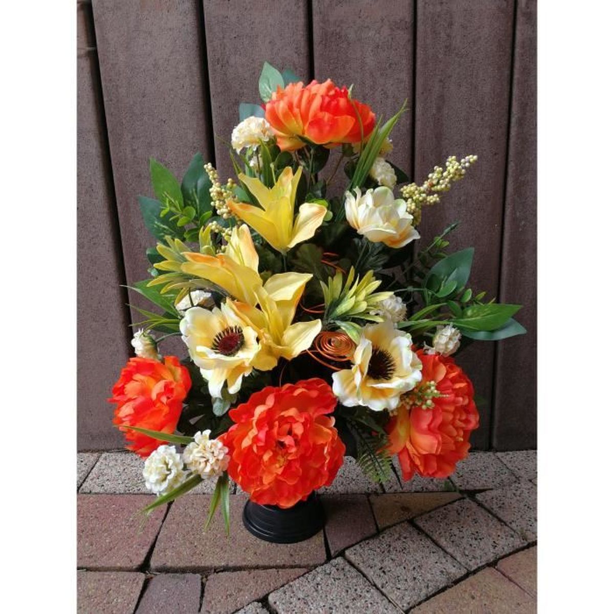 Composition Cône (pour vase cimetière) de Fleurs Artificielles jaune et  orange, Fleurs de qualité - Cdiscount Maison