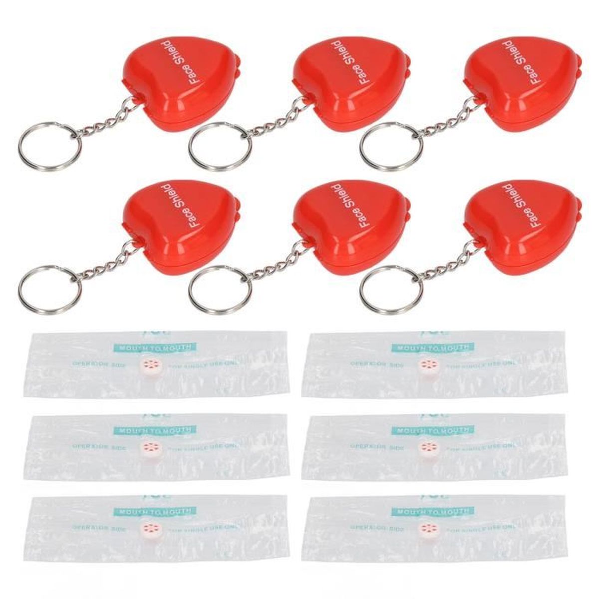 Lot De 20 Masques De RCP Avec Étui Porte-Clés - 10 Jaunes + 10 Rouges - Premiers Secours