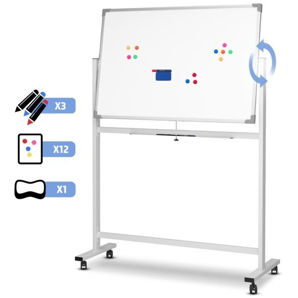 Jago® Tableau Magnétique Blanc à Roulettes, Double Face, Effaçable