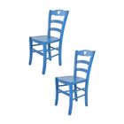 T M C S Tommychairs - Set 2 chaises cuisine CUORE, robuste structure en bois de hêtre peindré en aniline couleur bleue et assise en bois
