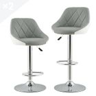 KITYTETY Lot de 2 Tabourets de Bar et Cuisine Design SIG - Chaises de Bar - Rotation à 360° et Hauteur Réglable (Gris et Blanc)