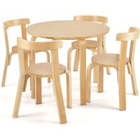 GOPLUS Ensemble Table et 4 Chaises Enfants,60x50x50CM,en Bois de Peuplier,Dossier Incurvé,Idéal pour Manger/Jouer,Charge