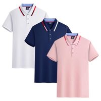 Lot de 3 Polo Homme Ete Manches Courtes T-Shirt Elegant Couleur Unie Casual Top Respirant Tissu Confortable - Blanc/marine/rose