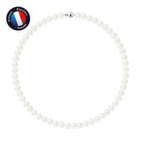 PERLINEA - Collier Perle de Culture d'Eau Douce AAA+ Semi-Ronde 8-9 mm Blanc - Femoir Boule Argent 925 Millièmes - Bijoux Femme