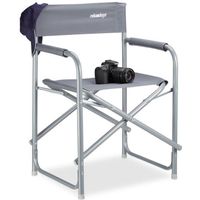 Relaxdays Chaise de metteur en scène pliante HxlxP: 81,5 x 56 x 50 cm, camping, avec logo, charge jusqu'à 120 kg en aluminium, gris