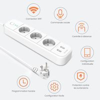 TENDA Multiprise Connectée WiFi Intelligente- 3 Prises & 2 Ports USB, Protection Contre les Surtensions, Commande Vocale, SP15