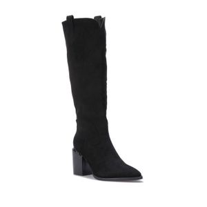 Bottes Noires En Cuir à Talons Plats - Tige Haute 40 Cm - Taille 37 - Occasion Sans Marque