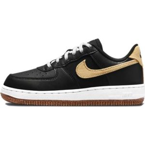 BASKET Basket Nike AIR FORCE 1 LOW Cadet - Noir, Jaune, Blanc - Cuir - Enfant - Lacets