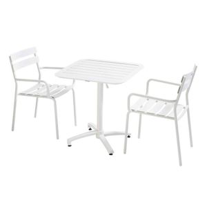 Ensemble table et chaise de jardin Ensemble table inclinable de terrasse 70 x 70 cm et 2 fauteuils blanc