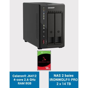 SERVEUR STOCKAGE - NAS  QNAP TS-253E 8GB Serveur NAS 2 baies IRONWOLF PRO 28To (2x14To)