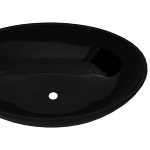 LAVABO - VASQUE Lavabo ovale en céramique noir - ZERODIS - 40 cm -