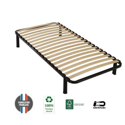 SOMMIER à Lattes Hévéa Sélection C20 – 80 X 200 Cm – 22 Lattes Hêtre – Soutien Médium-Ferme – Sans Pieds – Fabriqué France