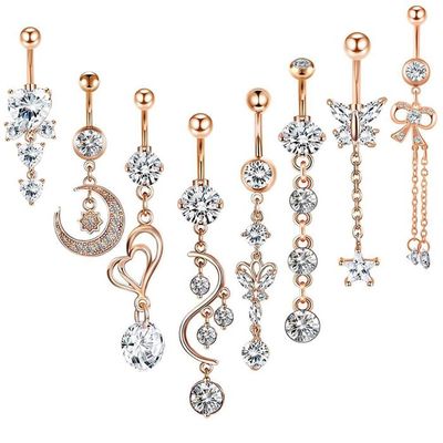 Lot De 4 Piercings De Nombril En Acier Chirurgical 14G - Clicker, Anneau Inversé Courbé, Zircones, Pour Hommes Et Femmes - 3