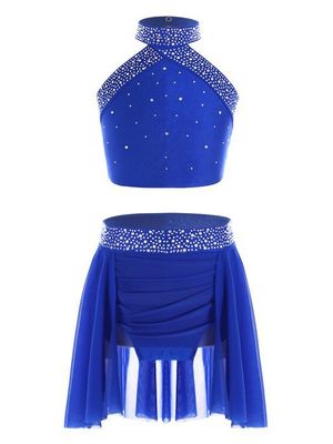 Aislor Jupe Haute Danse Lyrique Enfant Fille Ensembles Costume Danse Latin Jazz Spectacle sur Scène Tenue 2 Pièces