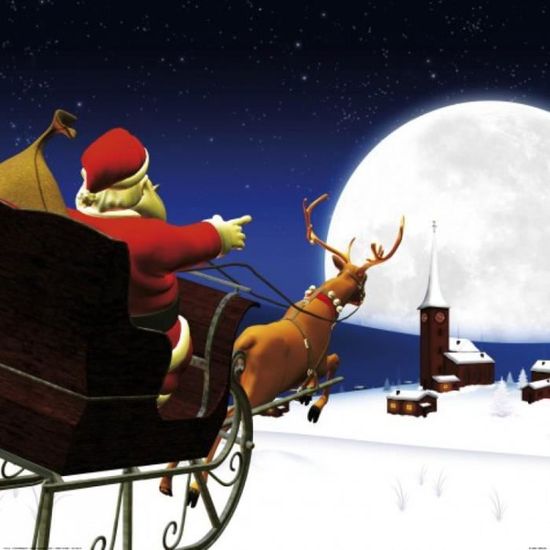 Noël Poster Reproduction - Le Père Noël Arrive Sur Son Traîneau (70 x