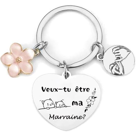 Cadeau Marraine – Porte-clés Personnalisé Avec Carte Demande, Coffret Pour Baptême, Communion, Anniversaire (texte : Marraine Pour Toute La Vie)