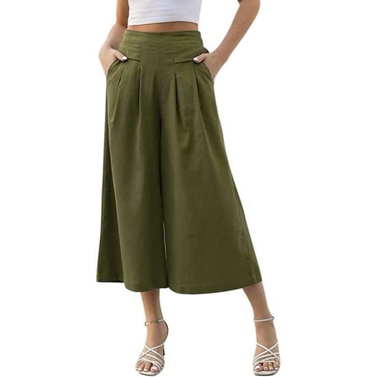 Pantalon Femme Fluide Large Grande Taille Ete Decontractee Pantacourt 7 8 Taille Elastique Jupe Culotte Fluide Pantalon Ample Terre Terre verte Cdiscount Pret a Porter