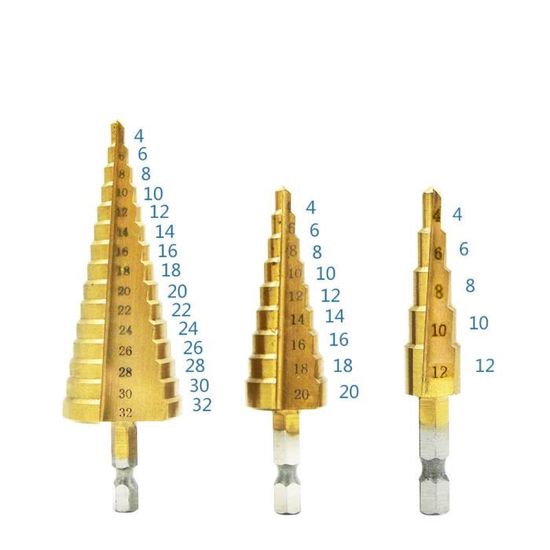 Jeu De 3 Forets étagés HSS, Tige Triangulaire Cannelée En Spirale Noire Adaptes A Acier Inoxydable Et Au Metal 4 32mm 4 20mm 4 12mm 93413965