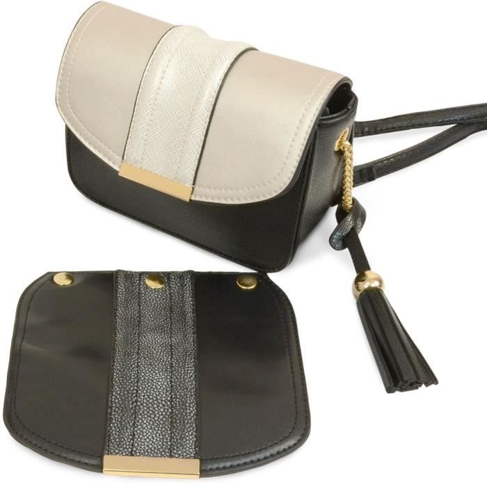 KINSTON Sac à Main avec 2 Rabats interchangeables Noir/Or Femme