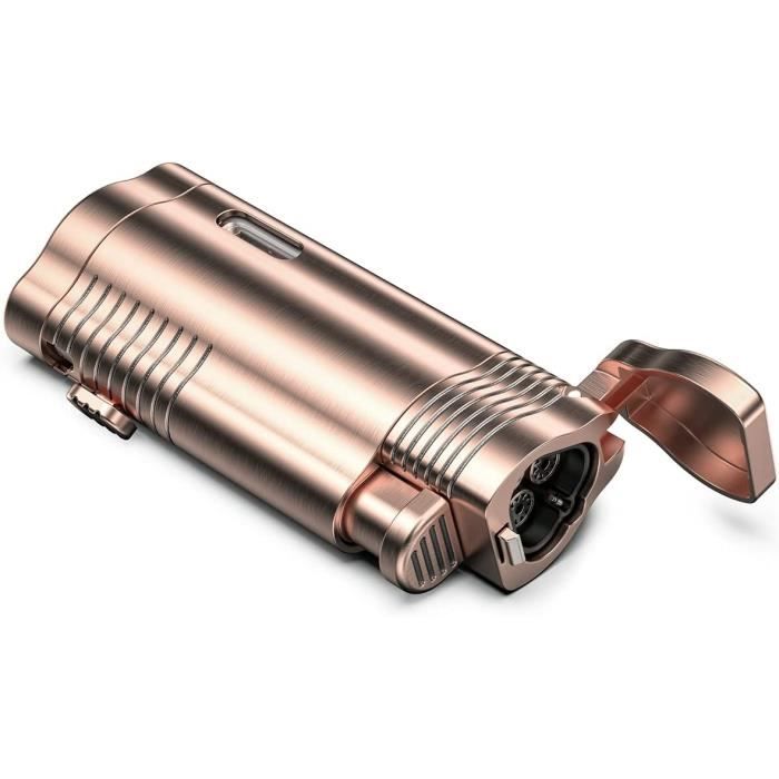 Briquet Tempête Gaz Rechargeable 3 Jets Flammes - VVAY Métal Avec Poinçon Cigare (Gaz Non Inclus)