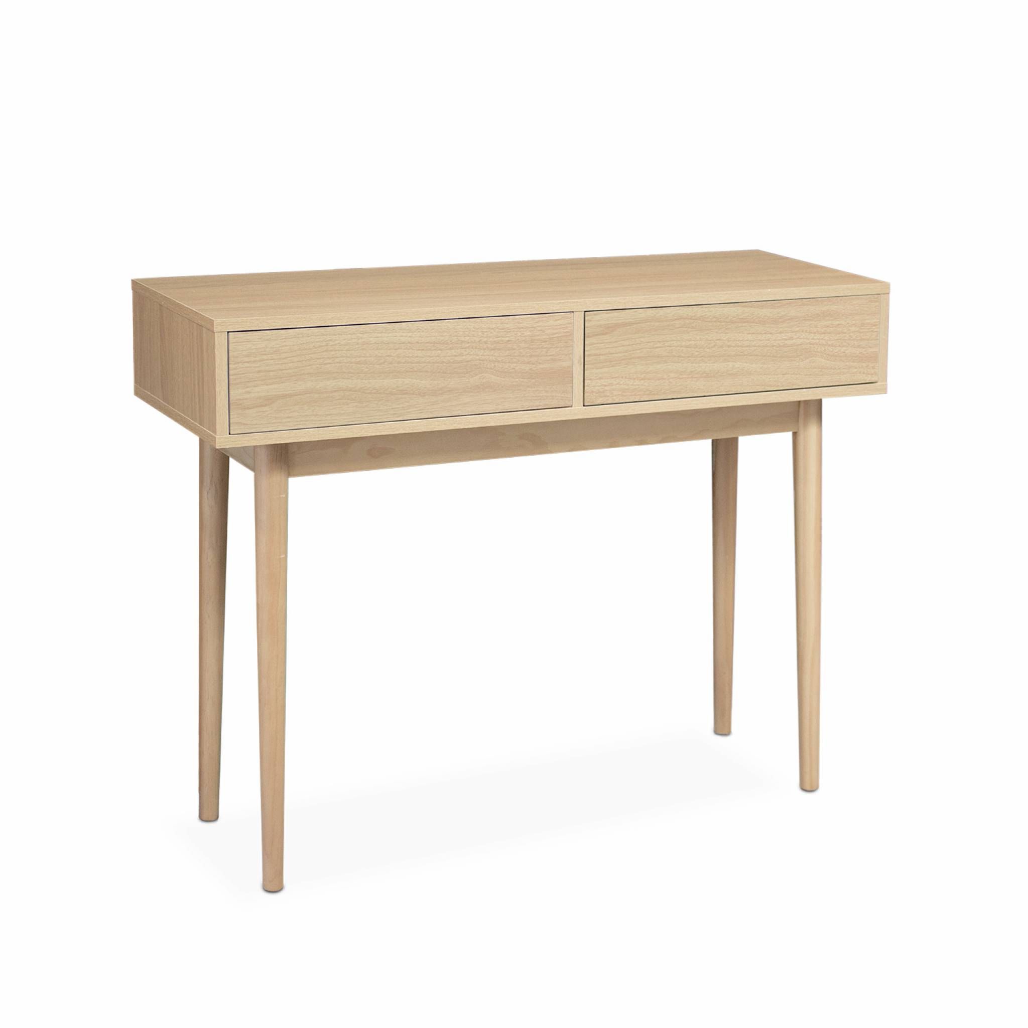 Console en décor bois - Mika - 2 tiroirs. pieds scandinaves. L 100 x l 35 x H 75cm