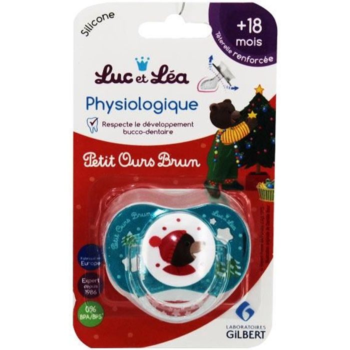 Luc et Léa Sucette Physiologique Petit Ours Brun Noël +18m