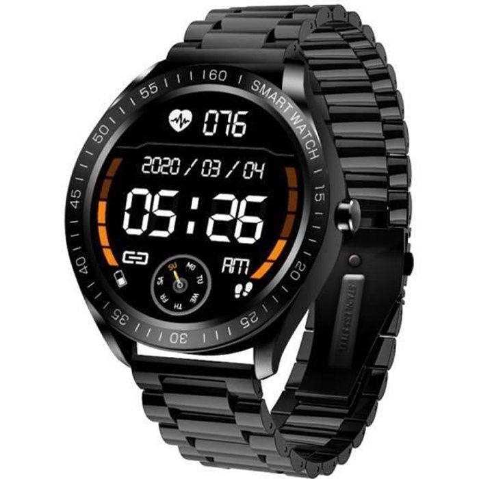 Montre Connectée Homme Noir Santé D'activité Fitness Étanche Métal Montre avec Moniteur De Oxygène Dans Sang- Fréquence Cardiaque