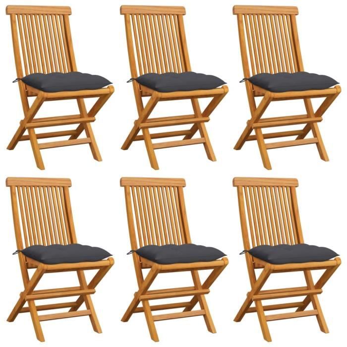 Lot de 6 Chaises de jardin Chaise d'extérieur Contemporain - Fauteuil de Jardin avec coussins anthracite Bois de teck #4767