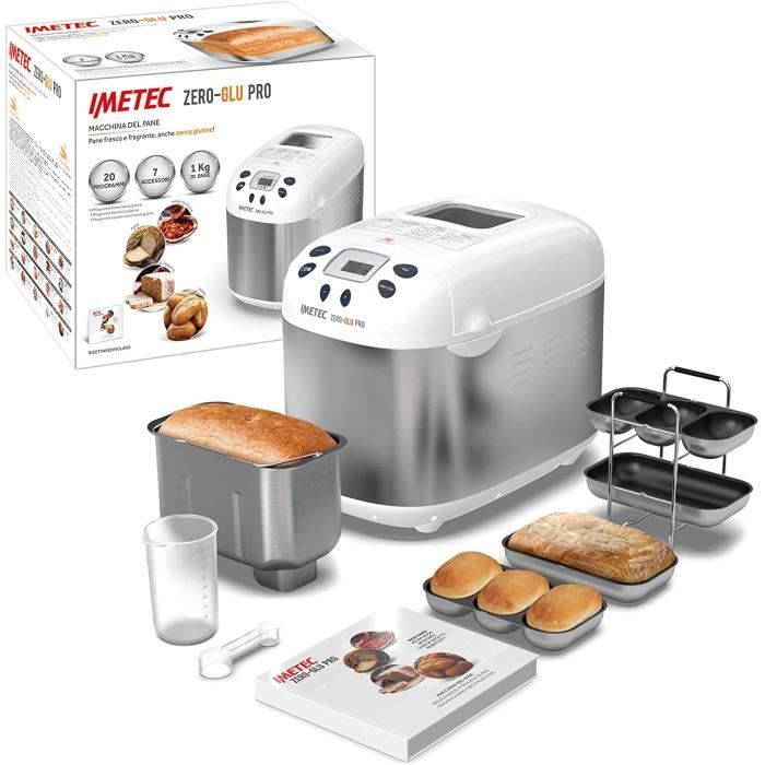 Imetec Zero-Glu PRO Machine à pain et à gâteaux, avec 20 programmes automatiques / 11 sans gluten, 7 accessoires, 3 formes différent