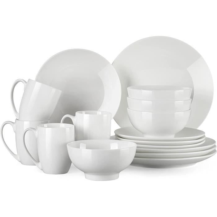 Service de Table en Porcelaine - Service Vaiselle Complet 16 Pièces pour 4 Personnes - Blanc - LOVECASA Série Sweet