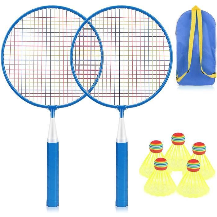 set de badminton enfant, portable ensemble de badminton 7 en 1 raquettes de badminton set pour enfants jeux de sport parent-enfant