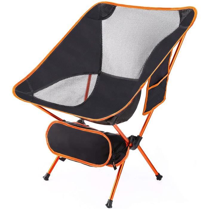 YIS Chaise de Camping Pliable Léger, Extérieur Fauteuil pour Pêche avec Portable Sac de Transport - Charge 120 kg Orange