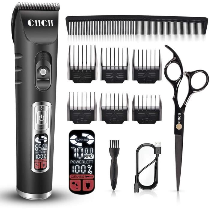 Tondeuse Cheveux Hommes, CIICII Tondeuse Cheveux Professionnelle Tondeuse Barbe Homme Sans Fil (11Pcs Rechargeable USB 5 Vitesses Éc