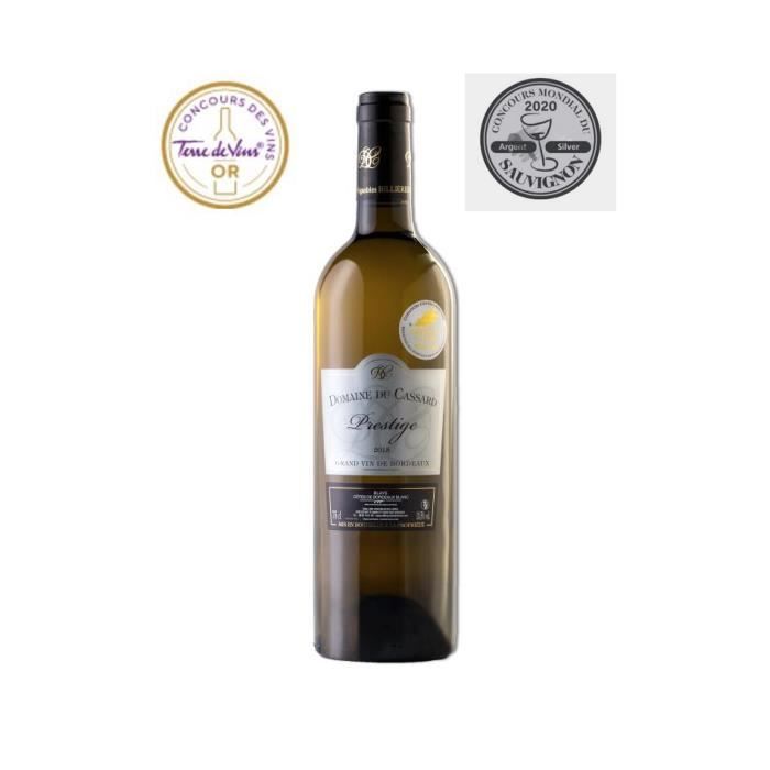 Domaine du Cassard Prestige - Blaye Côtes de Bordeaux Blanc- Médailles concours : Terre de Vins « Or » - Sauvignon 2020 « Argent »