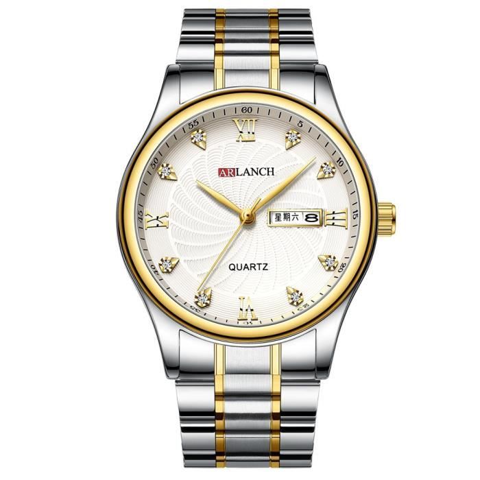 Coffret Cadeau Montre Homme FESTIVUS , Quartz - Etanche , Chic , Argenté+ Doré Inoxydable Bande Acier , Cadran Blanc