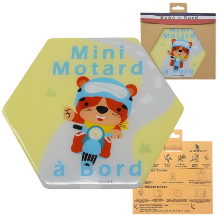 Signalétique adhésive repositionnable - Bébé à Bord en doming ultra-résistant - Mini-motard en relief made in France