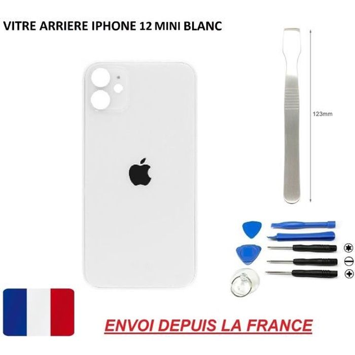 ITECHFRANCE® vitre arrière compatible IPHONE 12 MINI BLANC 5.4 qualité origine en verre, coque cache batterie double face Adhésif,ME