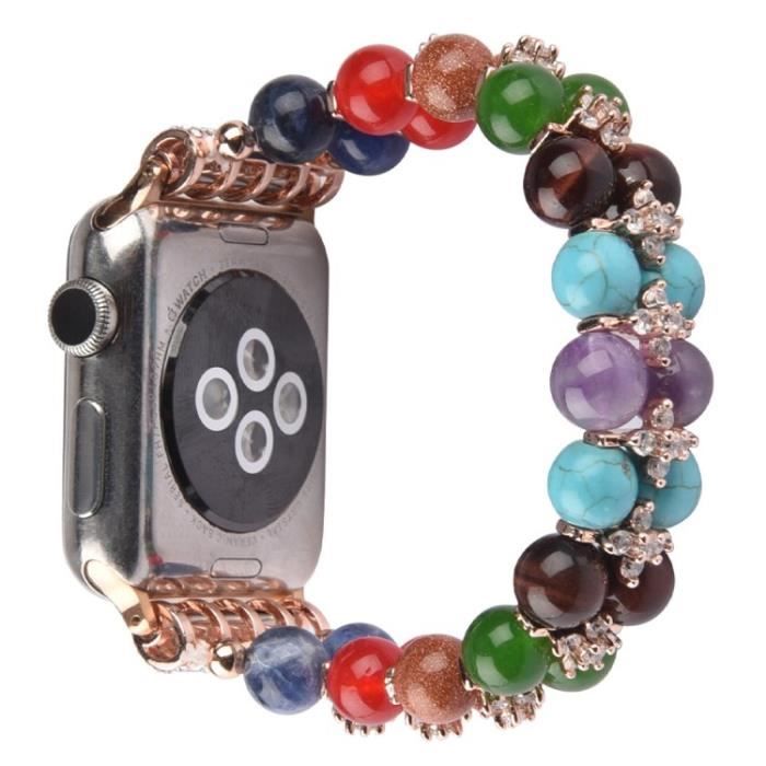Strass Décor Perles Multicolores Bracelet Pour Apple Watch Series 7 45Mm-Série 6-5-4-Se 44Mm Series 3-2-1 42Mm - Rose