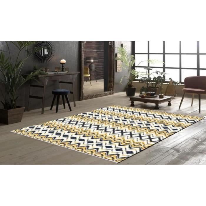 Tapis Urfa, Jaune, Antidérapant et Lavable en machine, 80x150cm