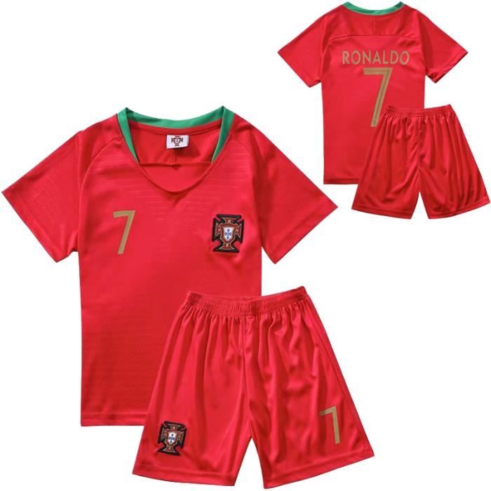 Maillot de Foot Short Football Soccer Maillot Equipe de Portugal NO.7 Cristiano Ronaldo 2018 2019 Pas Cher pour Enfant Garçon
