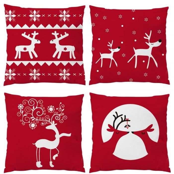 C 4PCS Taie d'oreiller Noël série Bonhomme de neige,Coton Doux en Lin Couvre-Lit Taie d'oreiller Canap¨&