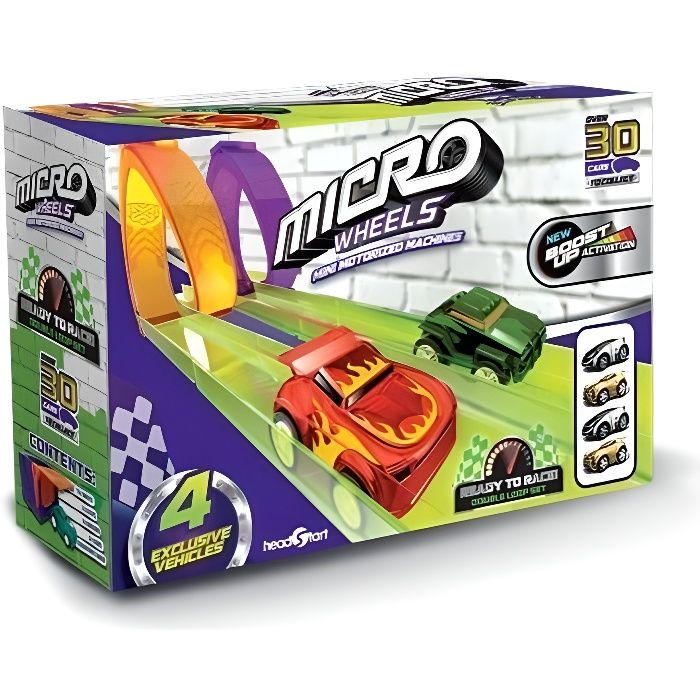 MICRO WHEELS - voitures miniatures wheels super - set de jeu 2 loops + 2 garages + 4 voitures